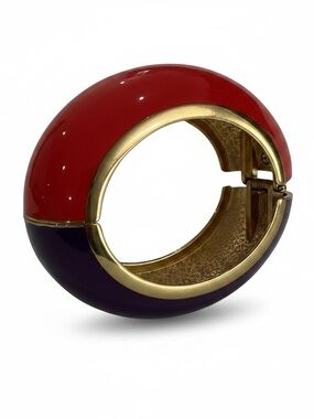 Express Purple/Orange Enamel Colorblock Hinged Bangle Bracelet Gold Tone NWOT
